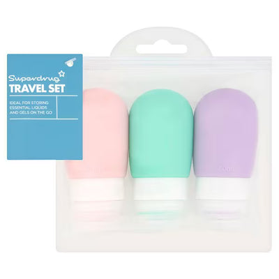 Superdrug klembare reiseflasker sett reisebeholdere