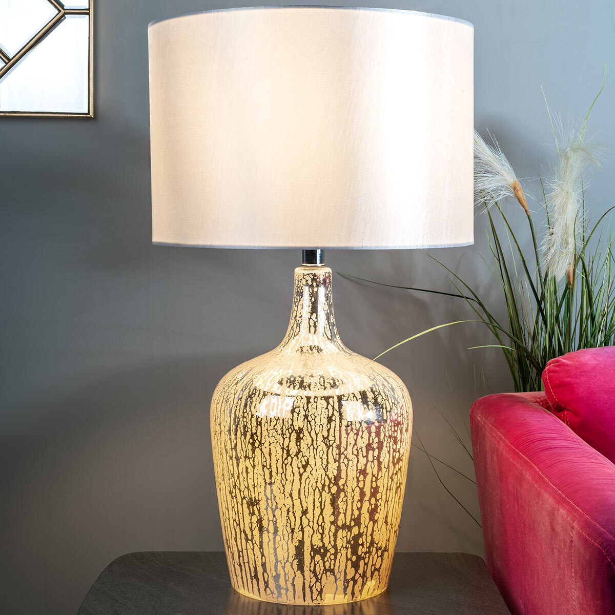 Lolek silver glass dual light table lamp 61cm, UK version