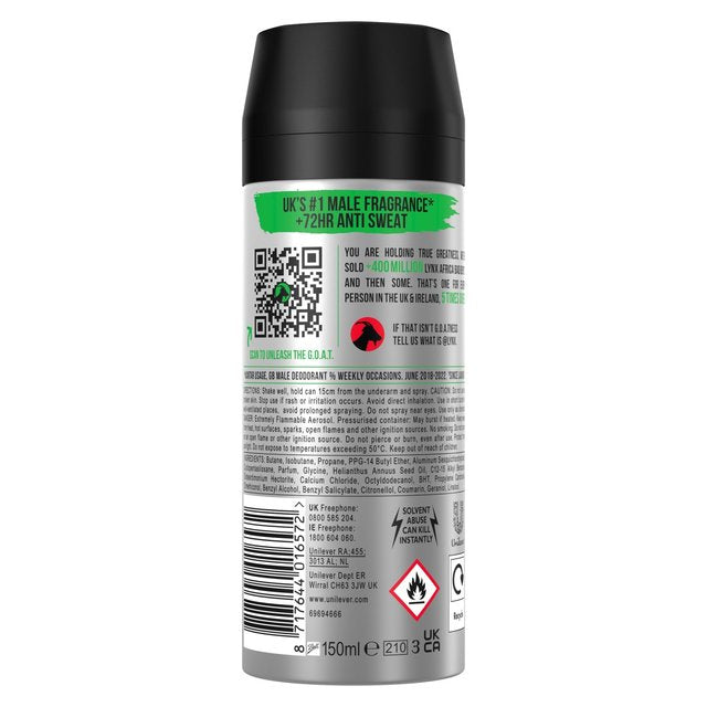 Lynx Dry Africa Spray Anti-Perspirant Deodorant   150ml GOODS M&S   