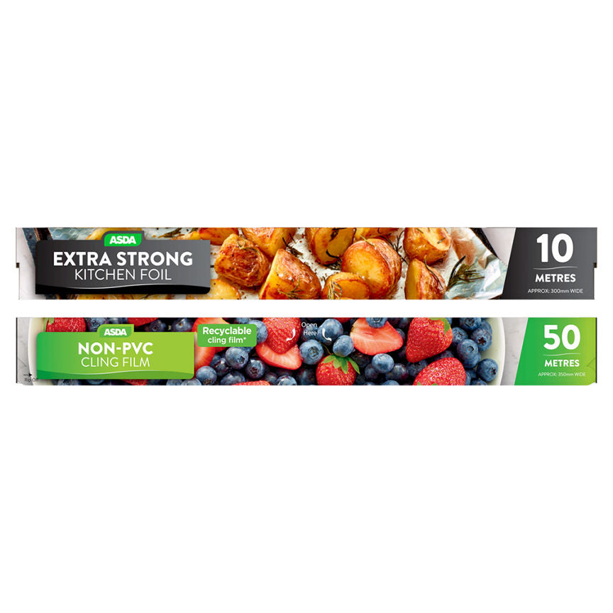 ASDA Extra Strong Kitchen Foil 10 Metres & Non-PVC Cling Film 50 Metres