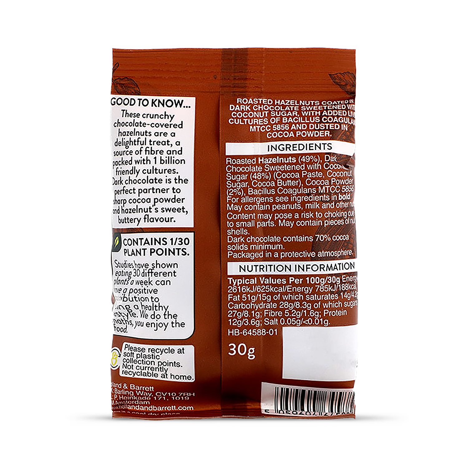 Holland & Barrett dark chocolate hazelnuts 30g, UK version