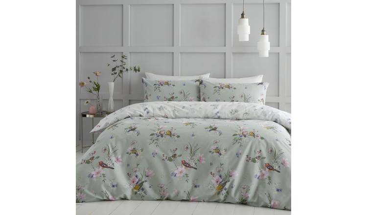 Catherine Lansfield Songbird Print Sage bedding set single, UK version