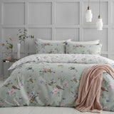 Catherine Lansfield Songbird Print Sage bedding set single, UK version