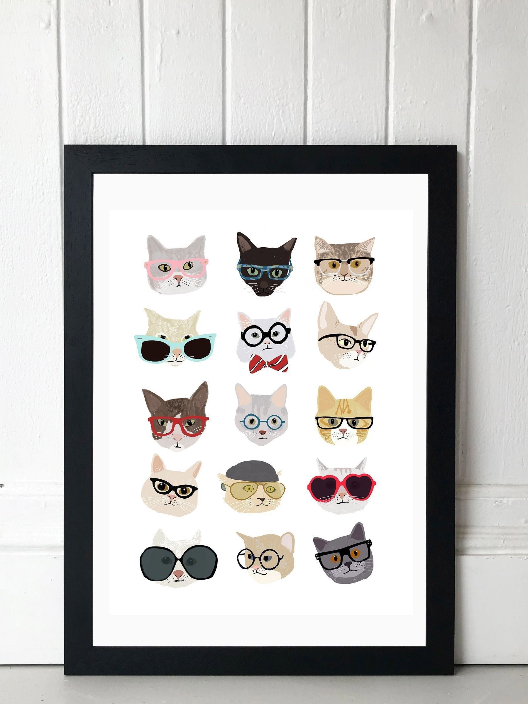 East End Prints Black Cats in Glasses framed print (British brand)