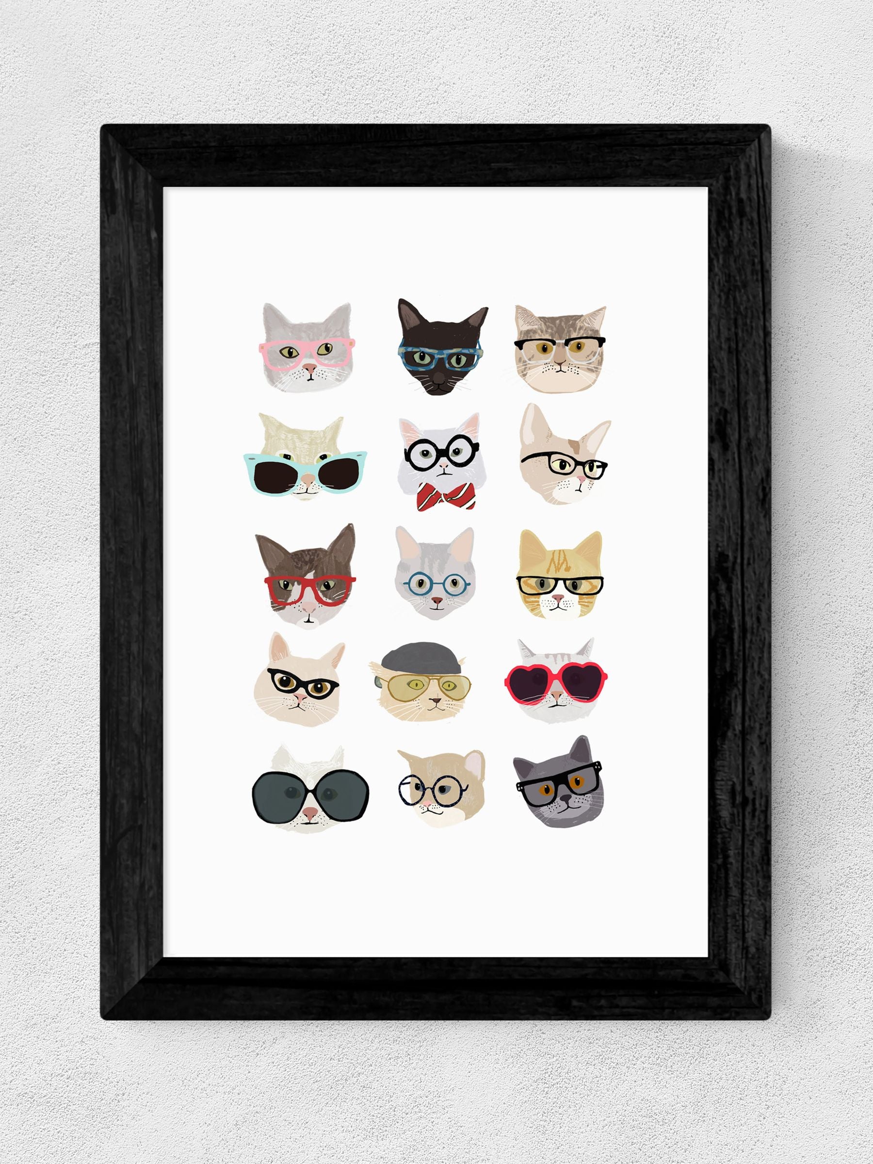 East End Prints Black Cats in Glasses framed print (British brand)