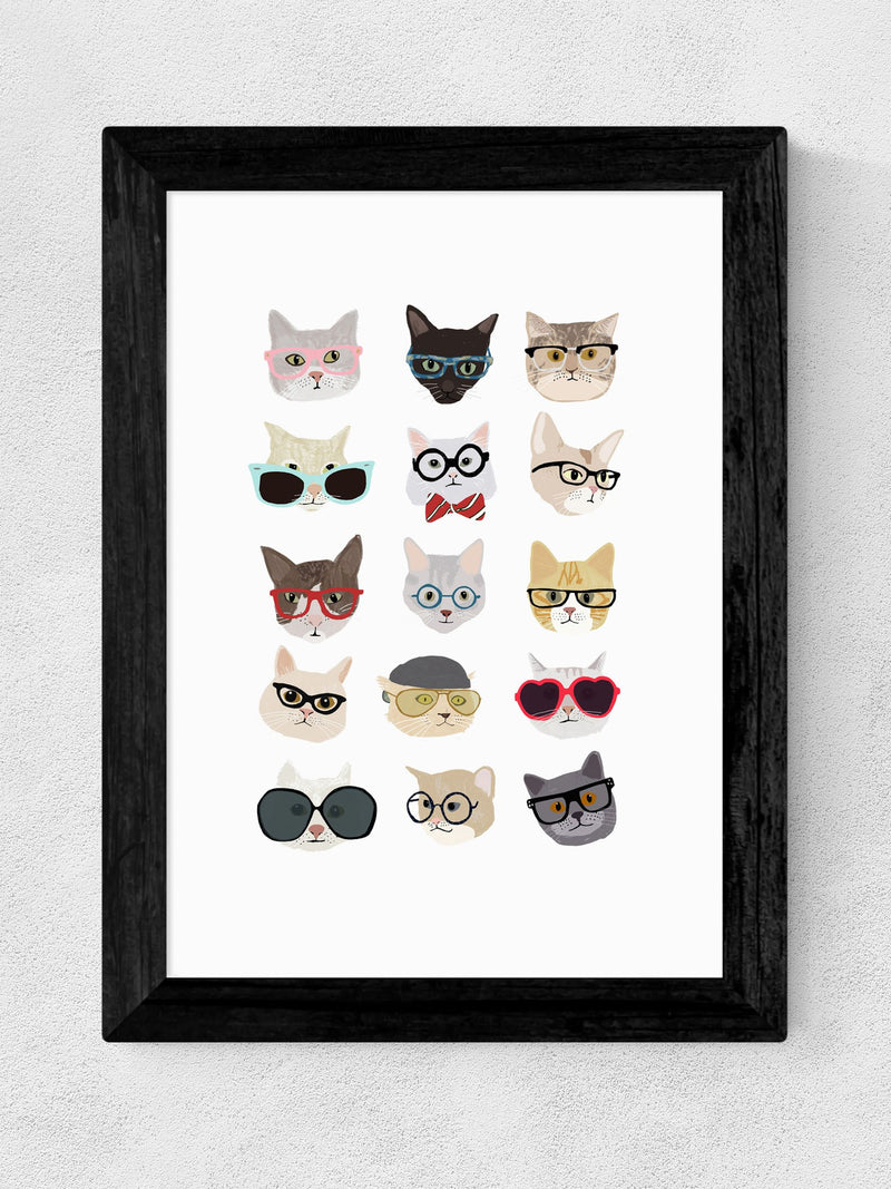 East End Prints Black Cats in Glasses framed print (British brand)