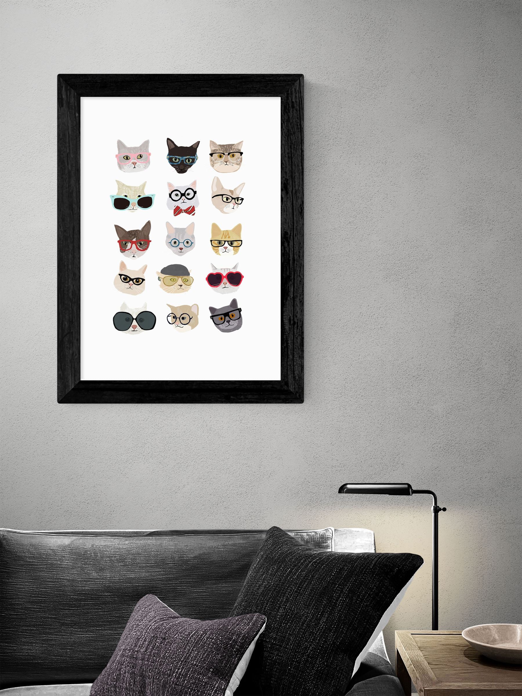 East End Prints Black Cats in Glasses framed print (British brand)