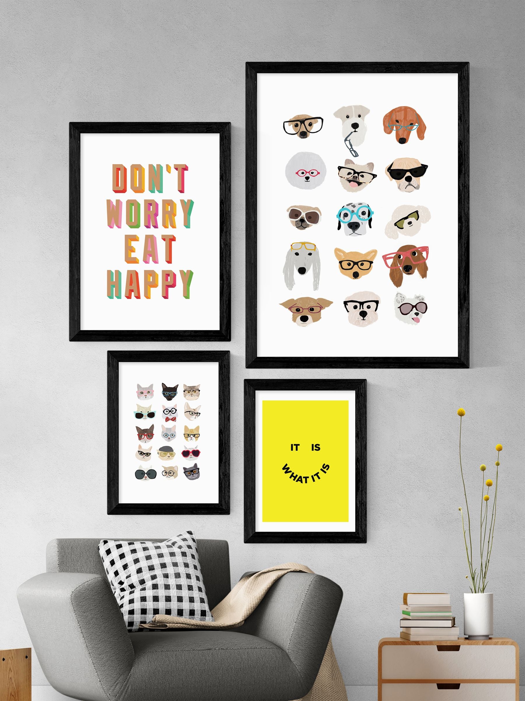 East End Prints Black Cats in Glasses framed print (British brand)