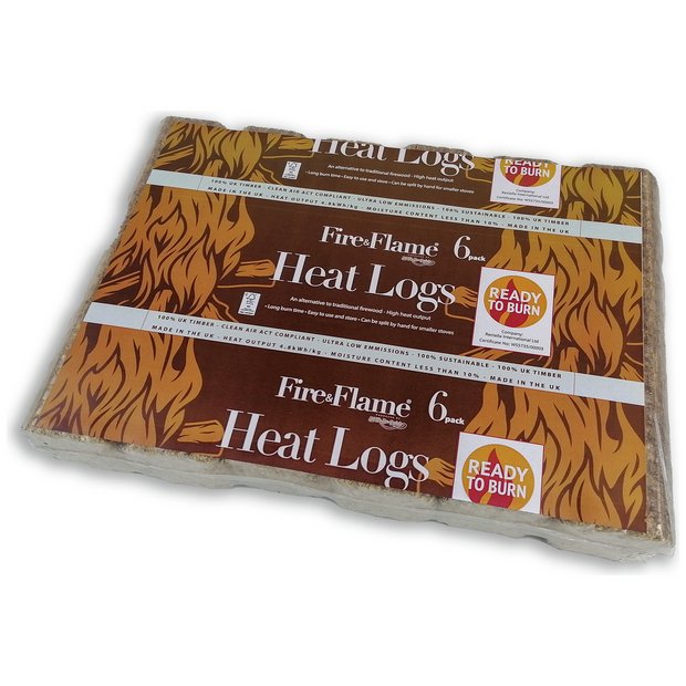 Fire and Flame heat logs 6-pack compressed wood briquettes (British brand)