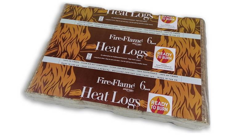 Fire and Flame heat logs 6-pack compressed wood briquettes (British brand)