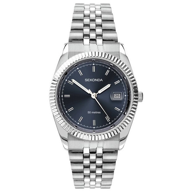 Sekonda men's blue dial stainless steel watch (British brand)