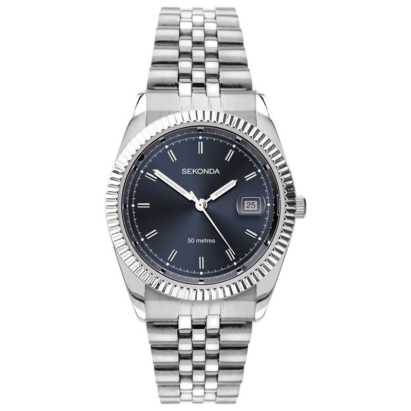 Sekonda men's blue dial stainless steel watch (British brand)