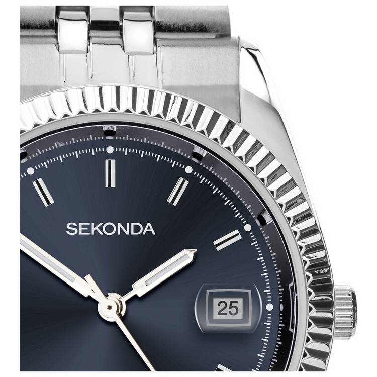 Sekonda men's blue dial stainless steel watch (British brand)
