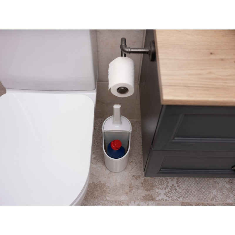 Addis white toilet brush with cleaner compartment (British brand)