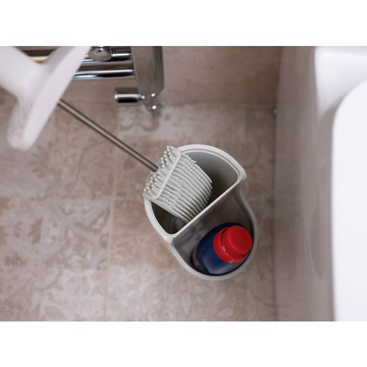 Addis white toilet brush with cleaner compartment (British brand)