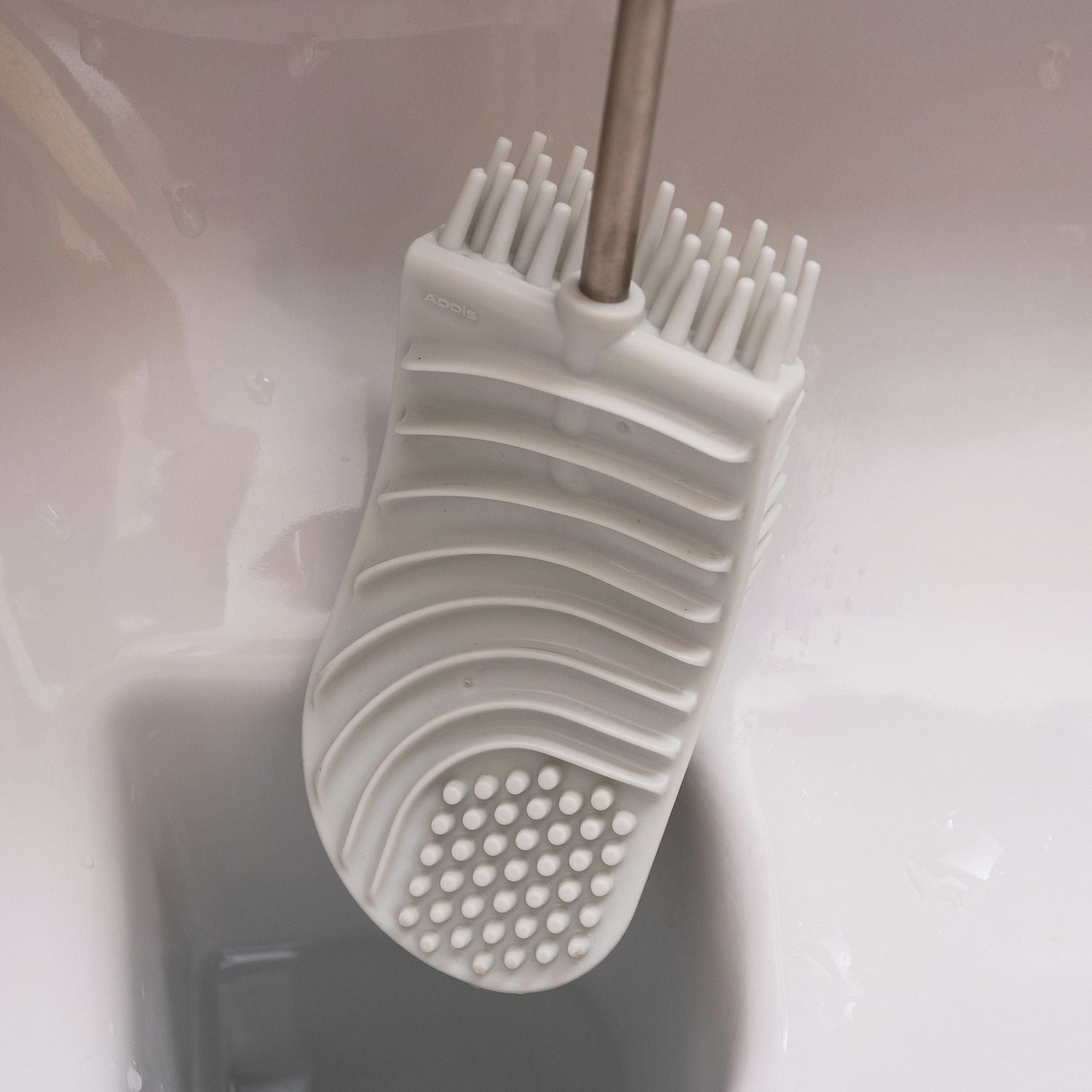Addis white toilet brush with cleaner compartment (British brand)