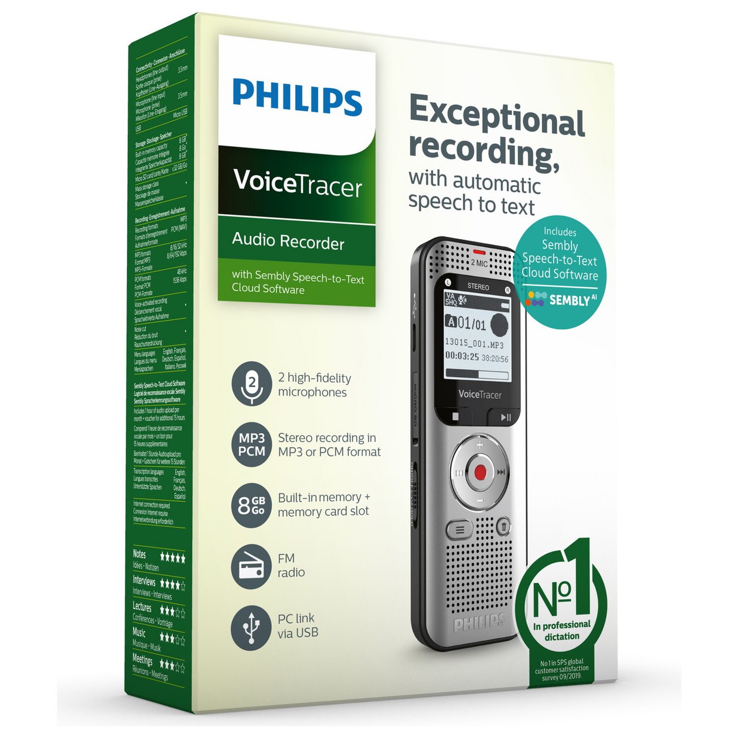 Philips DVT2015 dictation machine 8GB - British product