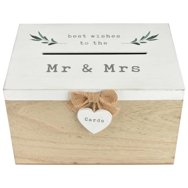Love Story Mr & Mrs card box, eucalyptus leaf design (British brand)