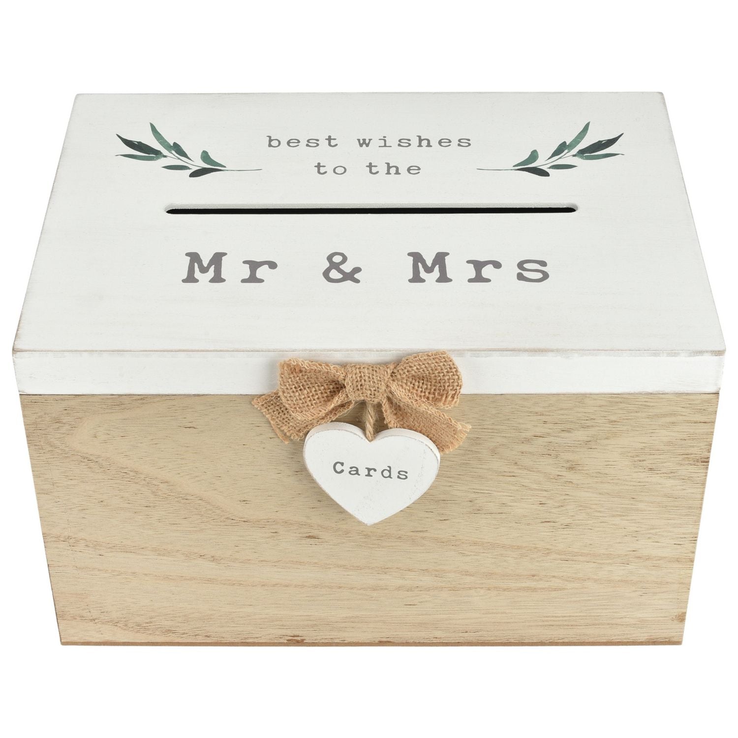 Love Story Mr & Mrs card box, eucalyptus leaf design (British brand)