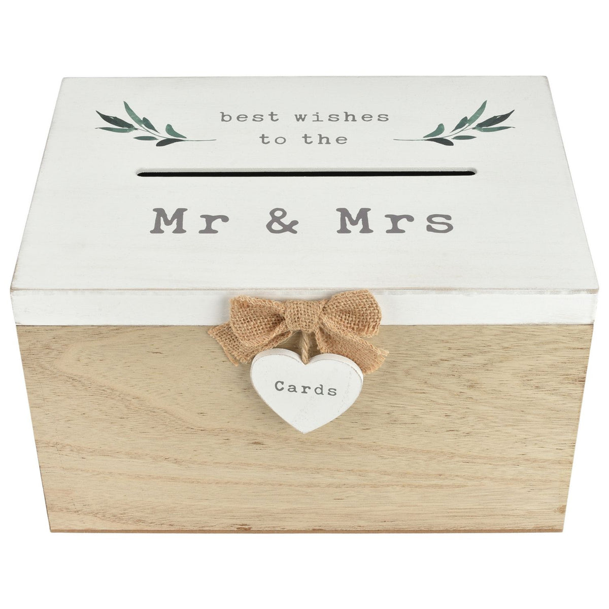 Love Story Mr & Mrs card box, eucalyptus leaf design (British brand)
