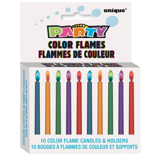 Colour Flame Birthday Candles With Holders   10 per pack GOODS M&S   