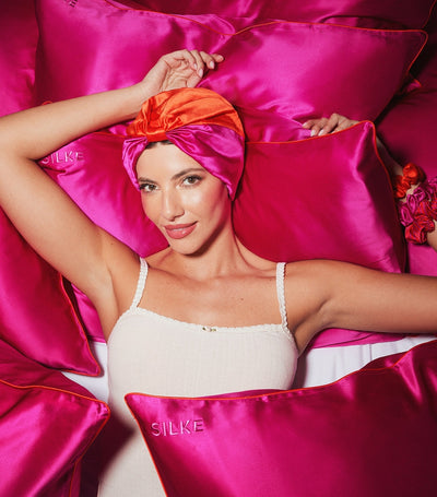 Mulberry Silk Haar- und Hautpflege-Set mit Queen-Kissenbezug, Scrunchie und Haargummi