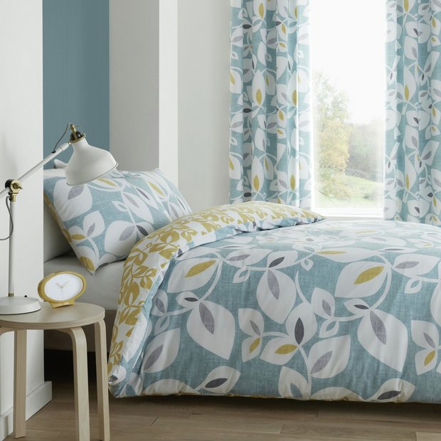 Catherine Lansfield bedding set teal leaf print single, imported from the UK