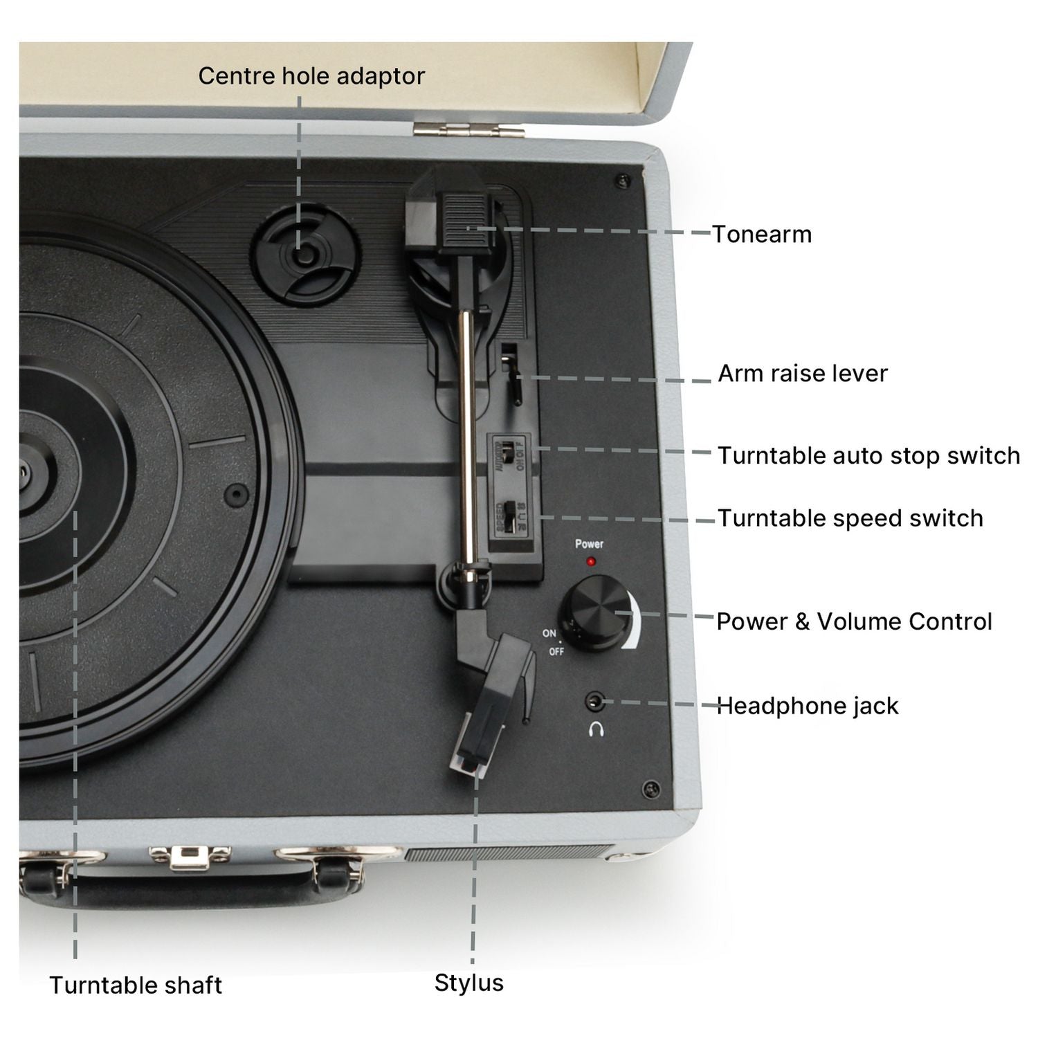 Bush classic record player in grey with built-in speakers - British product