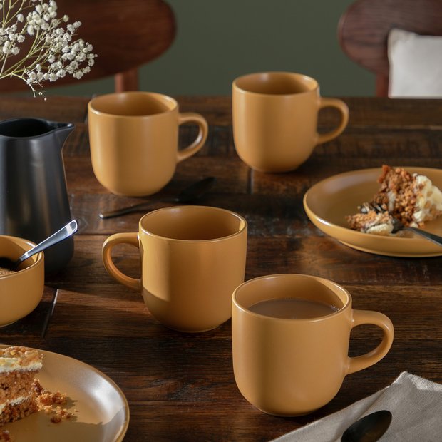 Habitat stoneware mugs set of 4 mustard matte glaze, UK version