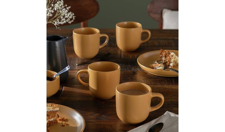 Habitat stoneware mugs set of 4 mustard matte glaze, UK version
