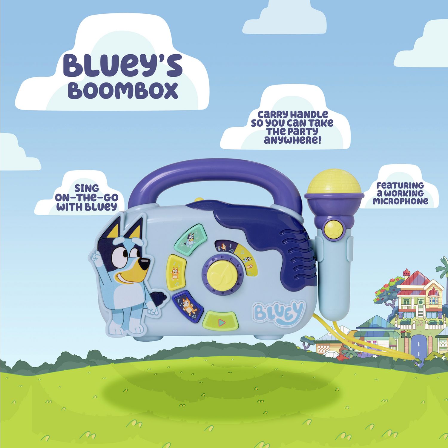 Bluey boombox toy with microphone and flashing lights (British brand)