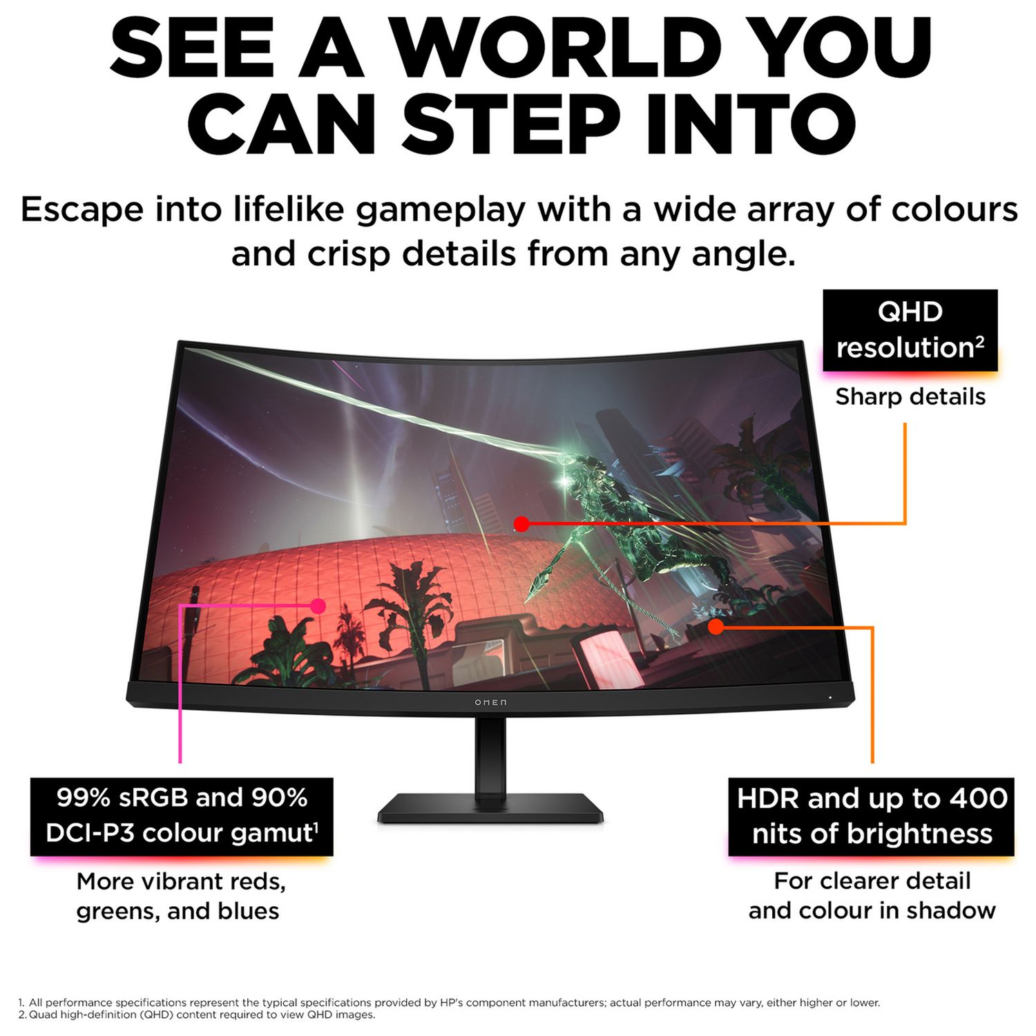 HP Omen 31.5 inch curved QHD gaming monitor, UK version