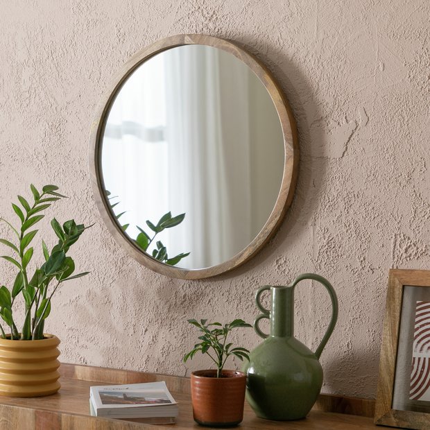 Habitat mango wood round wall mirror 50x50cm, imported from the UK