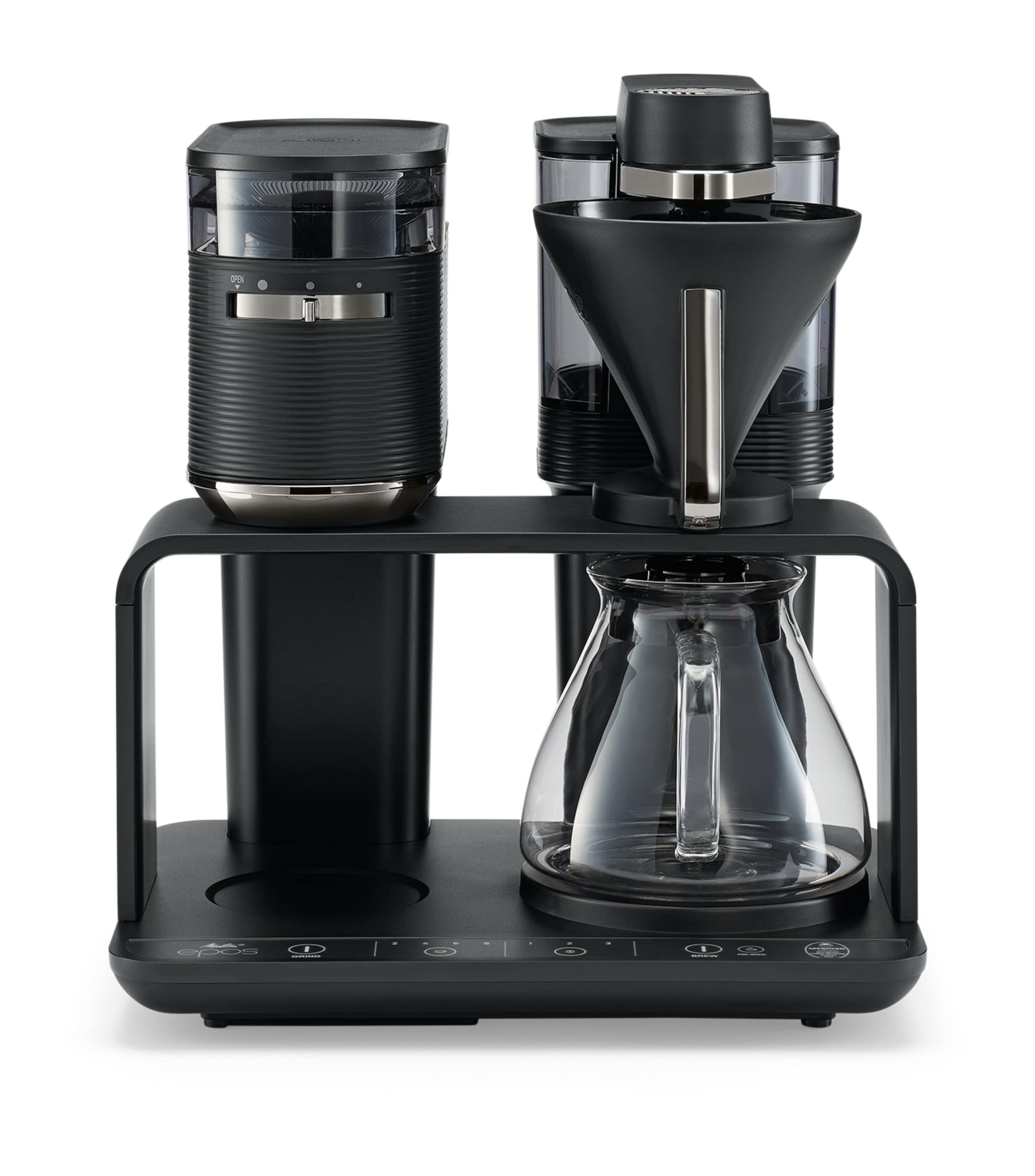 Melitta EPOS Chrome coffee machine with grinder, imported from the UK