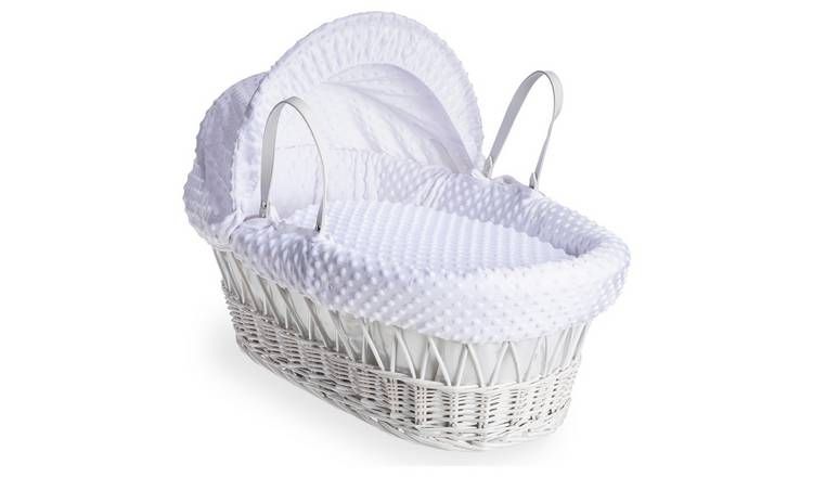 Clair de Lune White Dimple Moses Basket With Rocking Stand