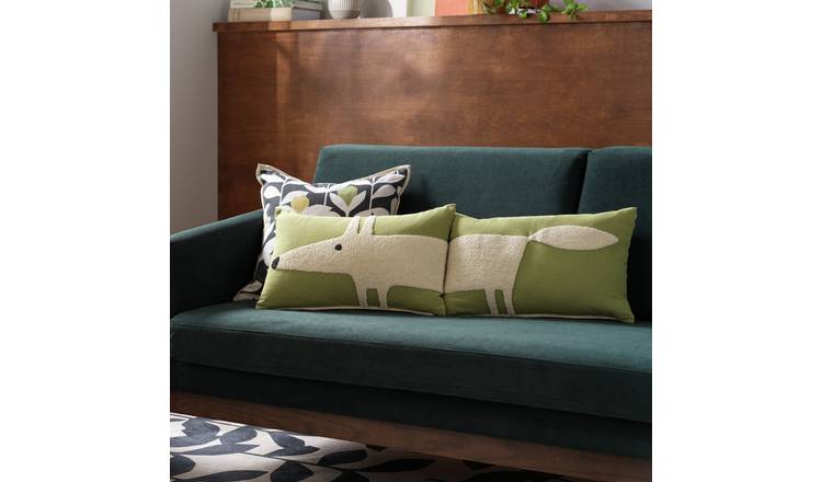 Habitat Mr Fox cushions pair green white embroidered fox 30x60cm, UK version