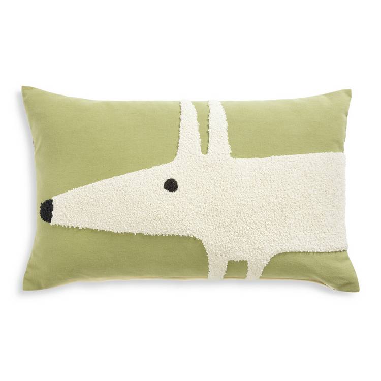 Habitat Mr Fox cushions pair green white embroidered fox 30x60cm, UK version
