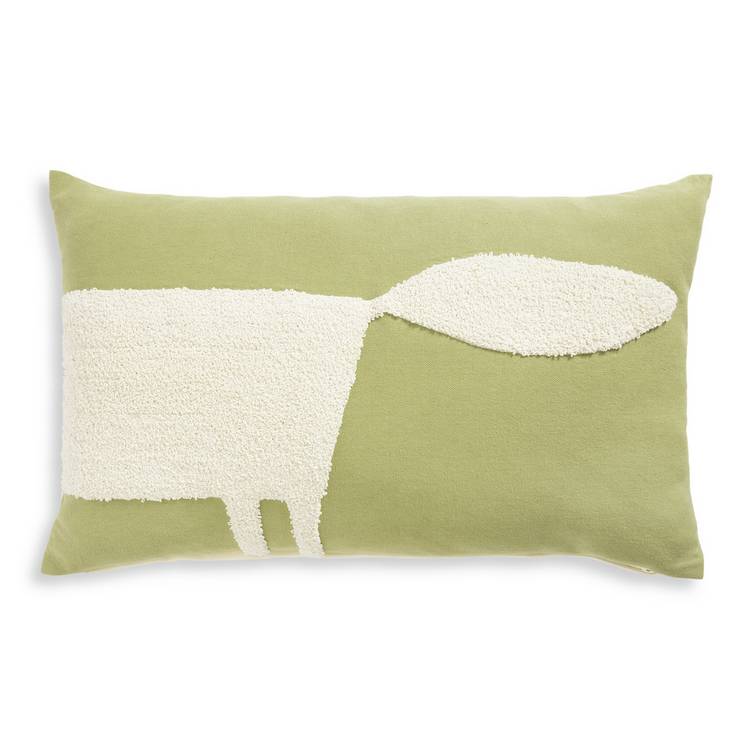 Habitat Mr Fox cushions pair green white embroidered fox 30x60cm, UK version