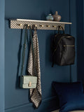 Grey Valencia wall shelf with hooks mango wood gold detailing - British product