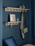 Grey Valencia wall shelf with hooks mango wood gold detailing - British product