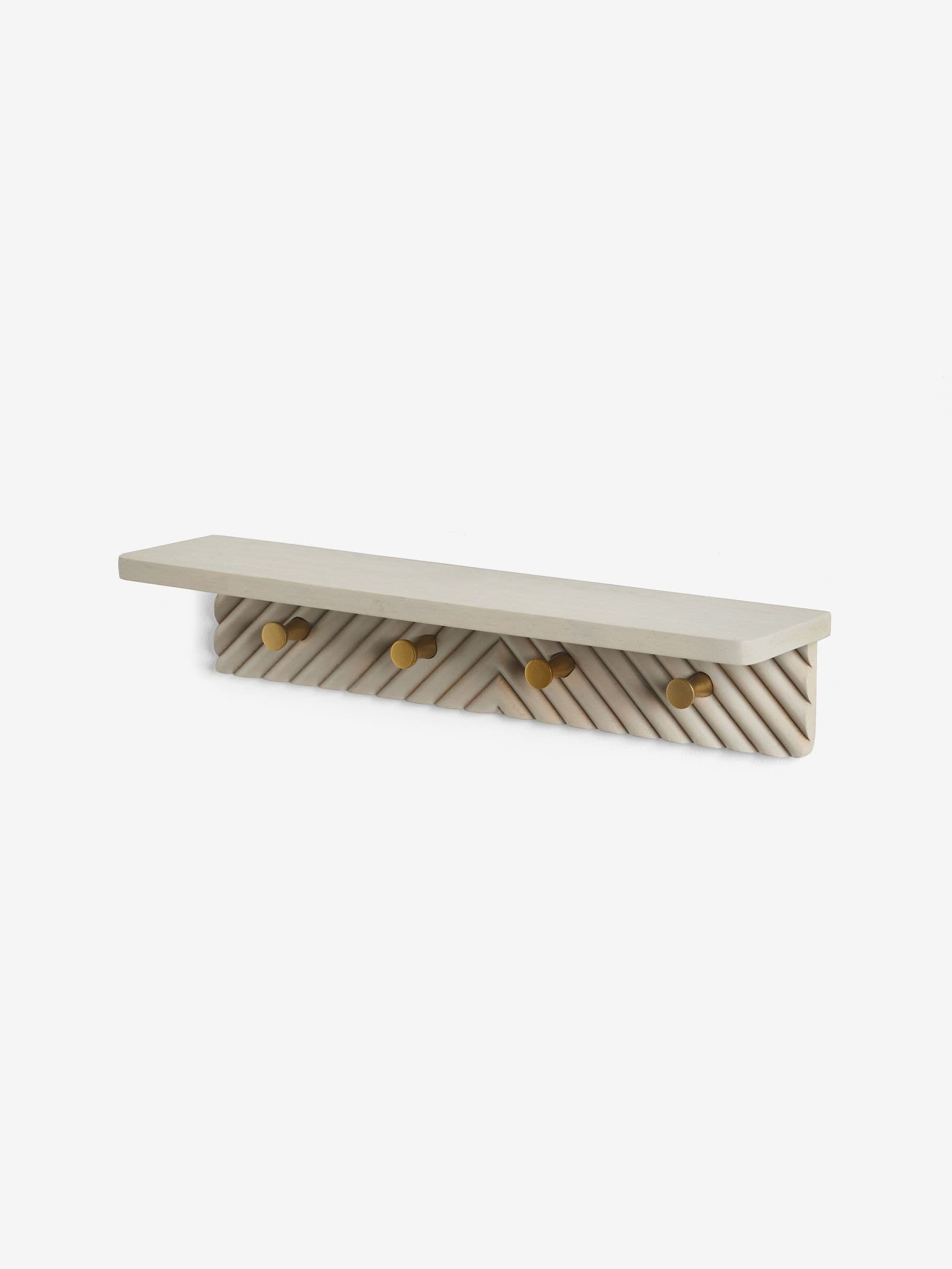 Grey Valencia wall shelf with hooks mango wood gold detailing - British product