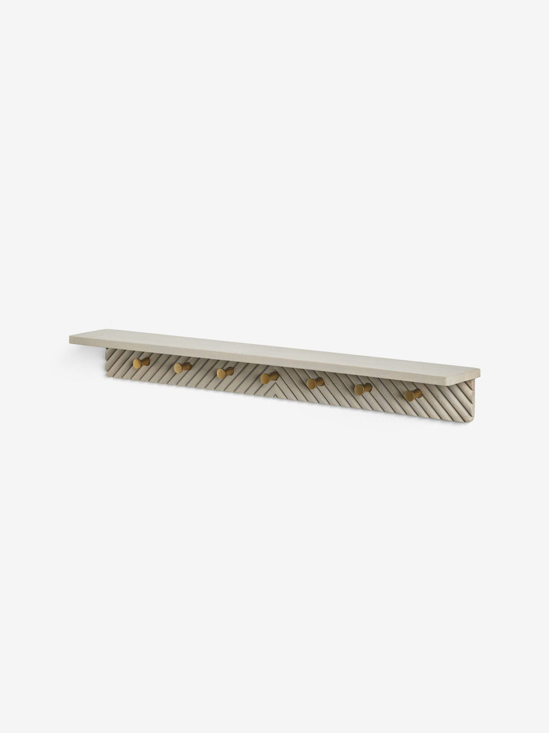 Grey Valencia wall shelf with hooks mango wood gold detailing - British product