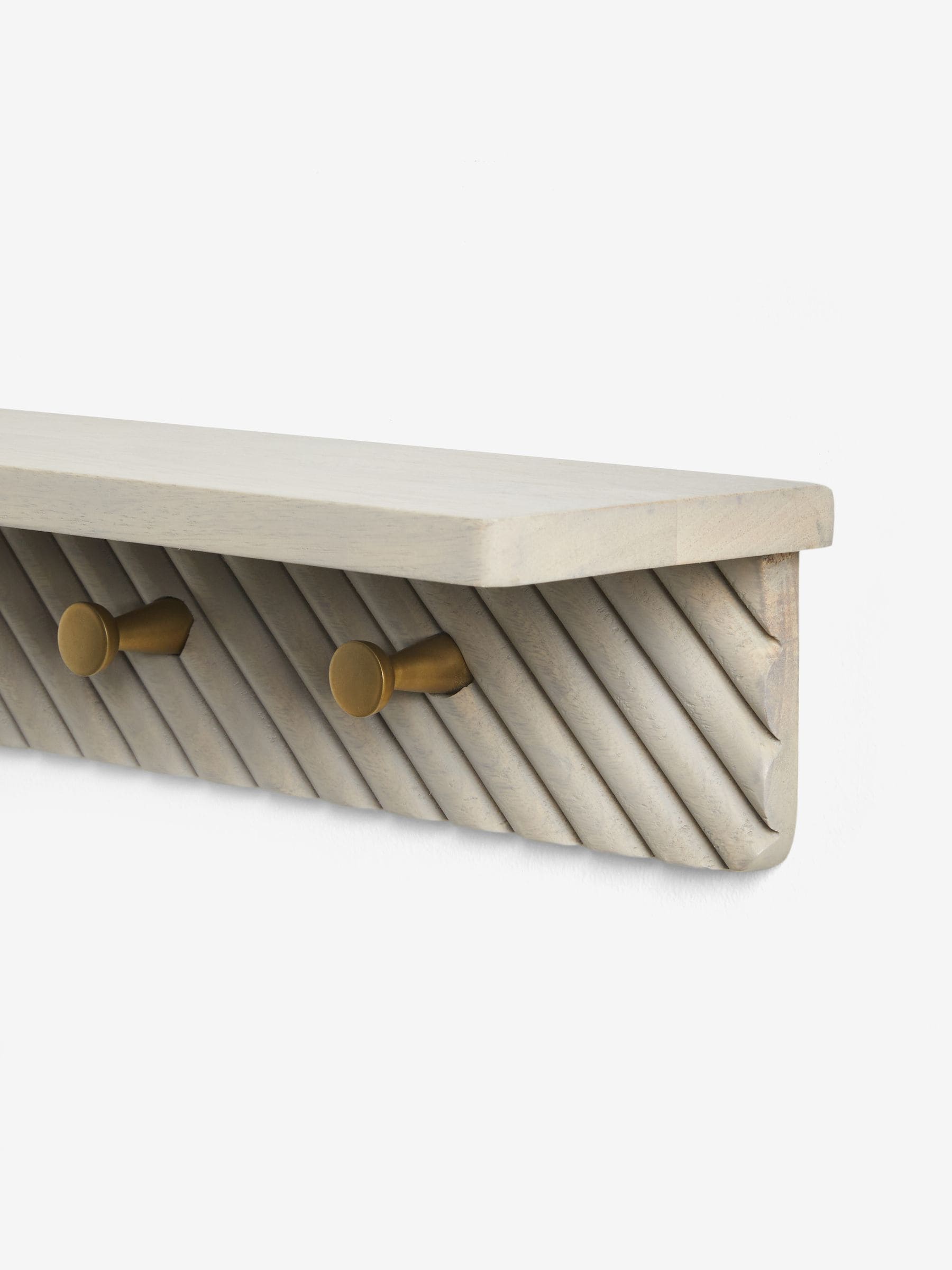 Grey Valencia wall shelf with hooks mango wood gold detailing - British product