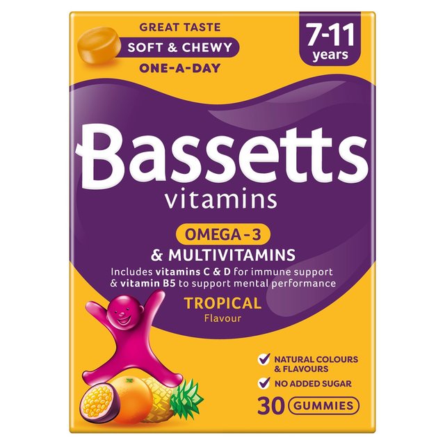 Bassetts Tropical Omega 3 & Multivitamins 7-11yrs    30 per pack GOODS M&S   