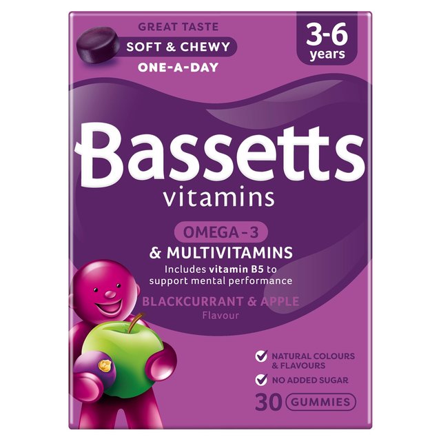 Bassetts Blackcurrant & Apple Omega 3 & Multivitamins 3-6yrs   30 per pack GOODS M&S   