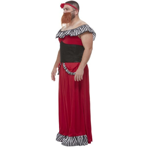Smiffys Bearded Lady Costume in red with dress and beard, UK version