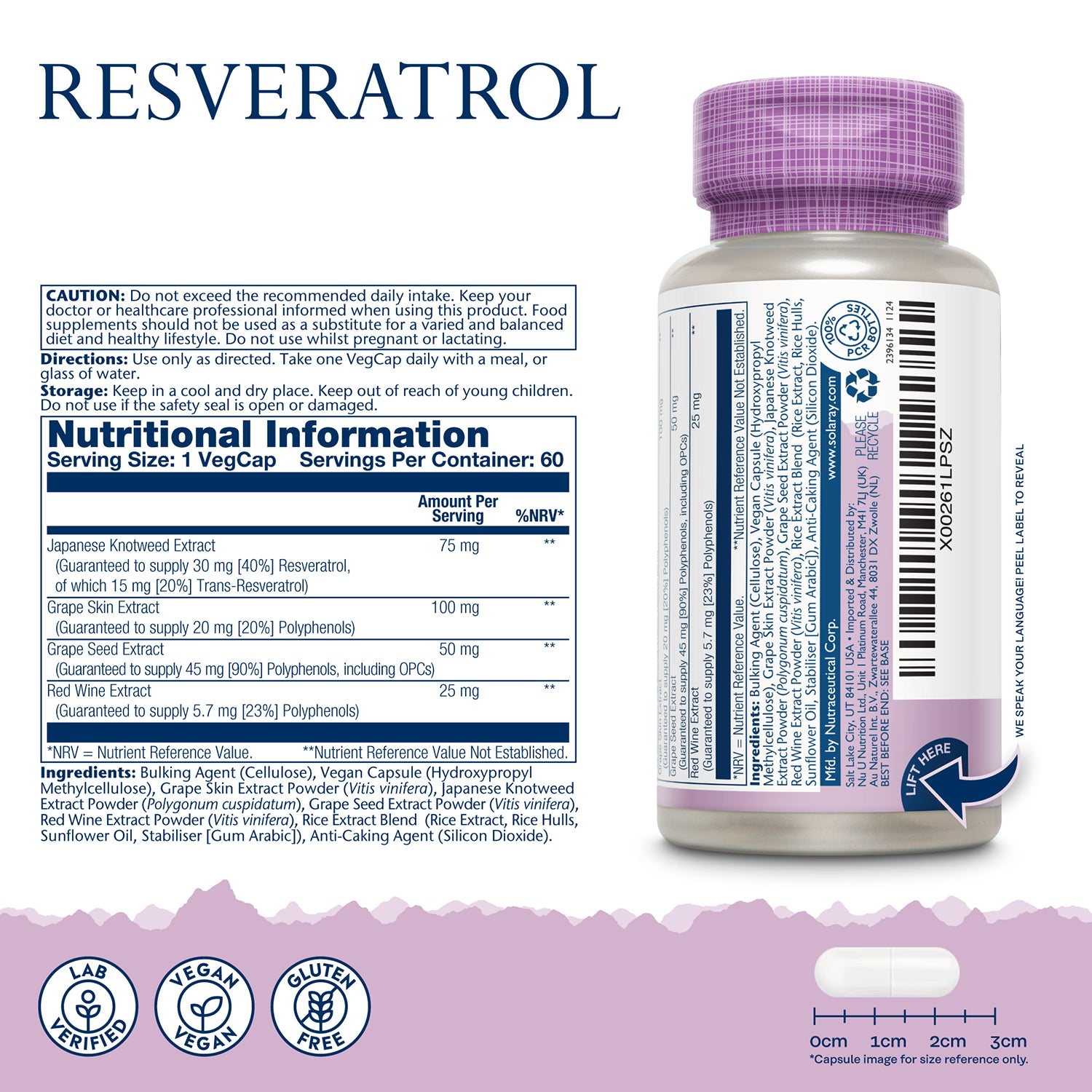 Solaray Resveratrol Complex 60 vegan capsules (British brand)