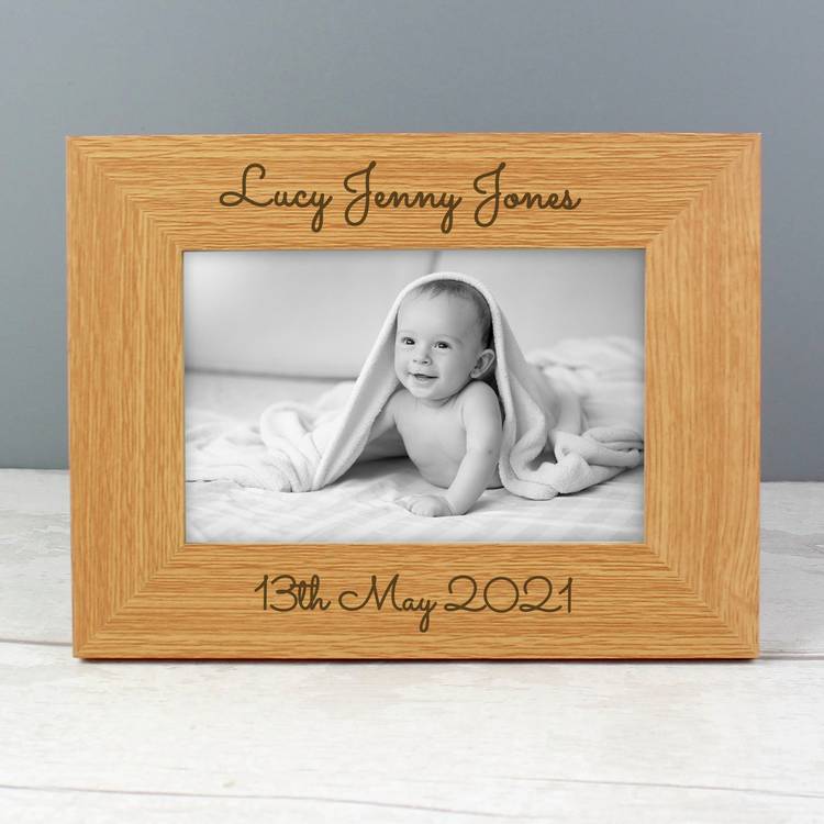 Wooden photo frame personalised message 25x20cm, imported from the UK