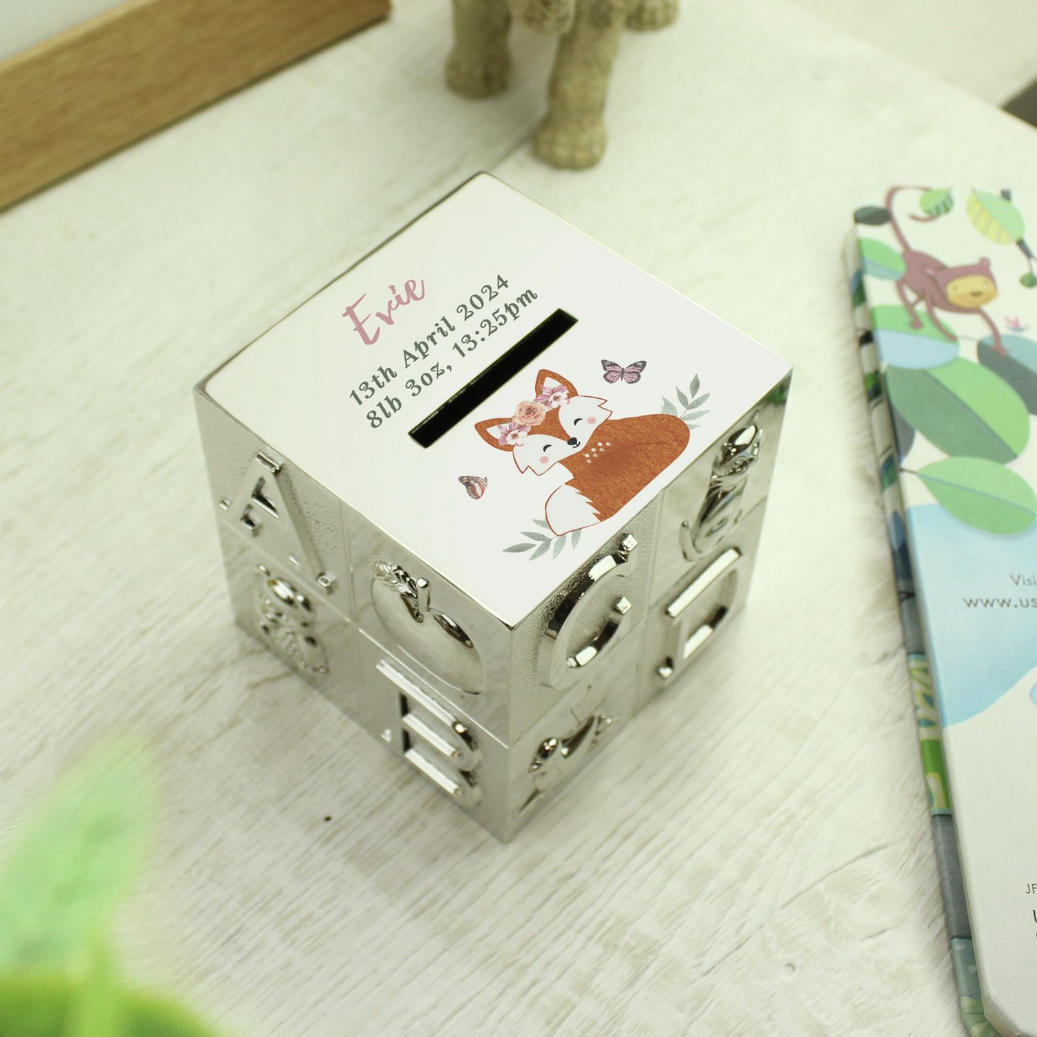 Fox ABC metal money box 7.7cm, imported from the UK