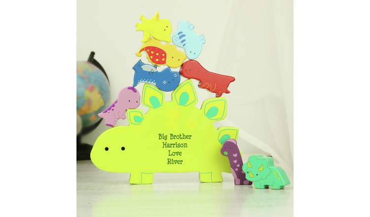 Personalised wooden dinosaur stacker toy, imported from the UK